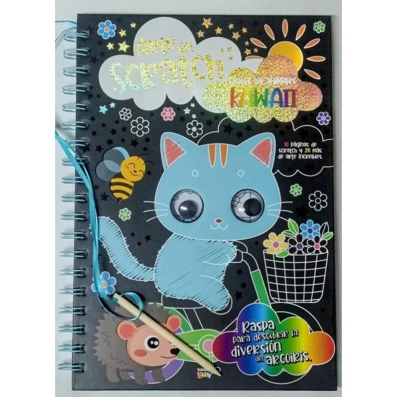 ARTE DEL SCRATCH - CONOCE LOS ANIMALES KAWAII + LAPIZ PARA RASPAR